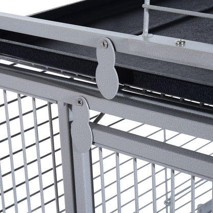 Bird Aviary with Wheels Height 161.5cm, Steel Trays, and Wooden Perches, Silver