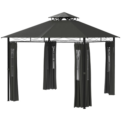 Pavilion approx. 3 x 3 m, Garden Tent with Side Wall, Party Tent with Double Roof, Weatherproof Event Tent, Garden Gazebo, for Balcony, Terrace, Metal, Dark Gray