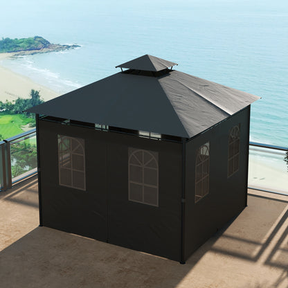 Pavilion approx. 3 x 3 m, Garden Tent with Side Wall, Party Tent with Double Roof, Weatherproof Event Tent, Garden Gazebo, for Balcony, Terrace, Metal, Dark Gray
