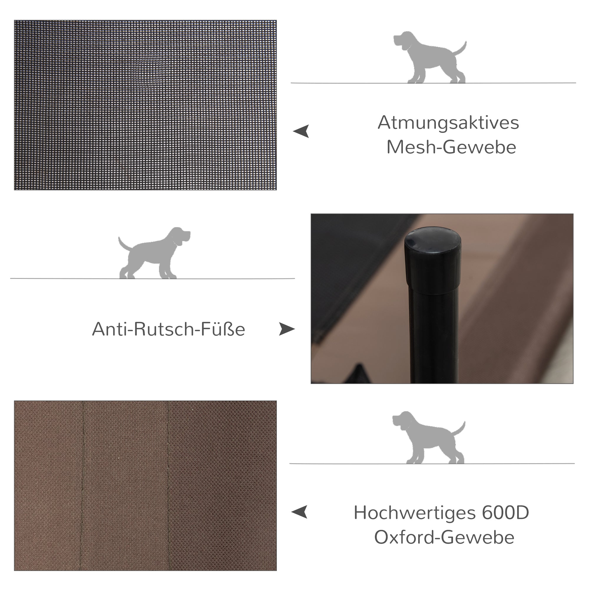 Outdoor Dog Lounger, Elevated Dog Bed for Medium Large Dogs, Sturdy Pet Cot with Washable Mesh, Cat Bed Pet Bed Sleeping Place for Outdoor Camping, 76 x 61 x 18 cm, Brown
