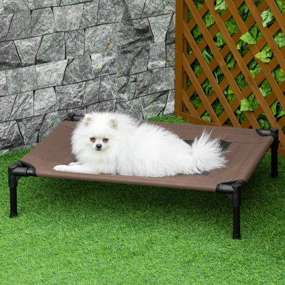 Outdoor Dog Lounger, Elevated Dog Bed for Medium Large Dogs, Sturdy Pet Cot with Washable Mesh, Cat Bed Pet Bed Sleeping Place for Outdoor Camping, 76 x 61 x 18 cm, Brown