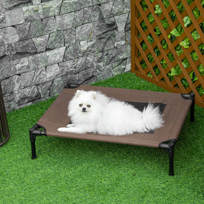 Outdoor Dog Lounger, Elevated Dog Bed for Medium Large Dogs, Sturdy Pet Cot with Washable Mesh, Cat Bed Pet Bed Sleeping Place for Outdoor Camping, 76 x 61 x 18 cm, Brown