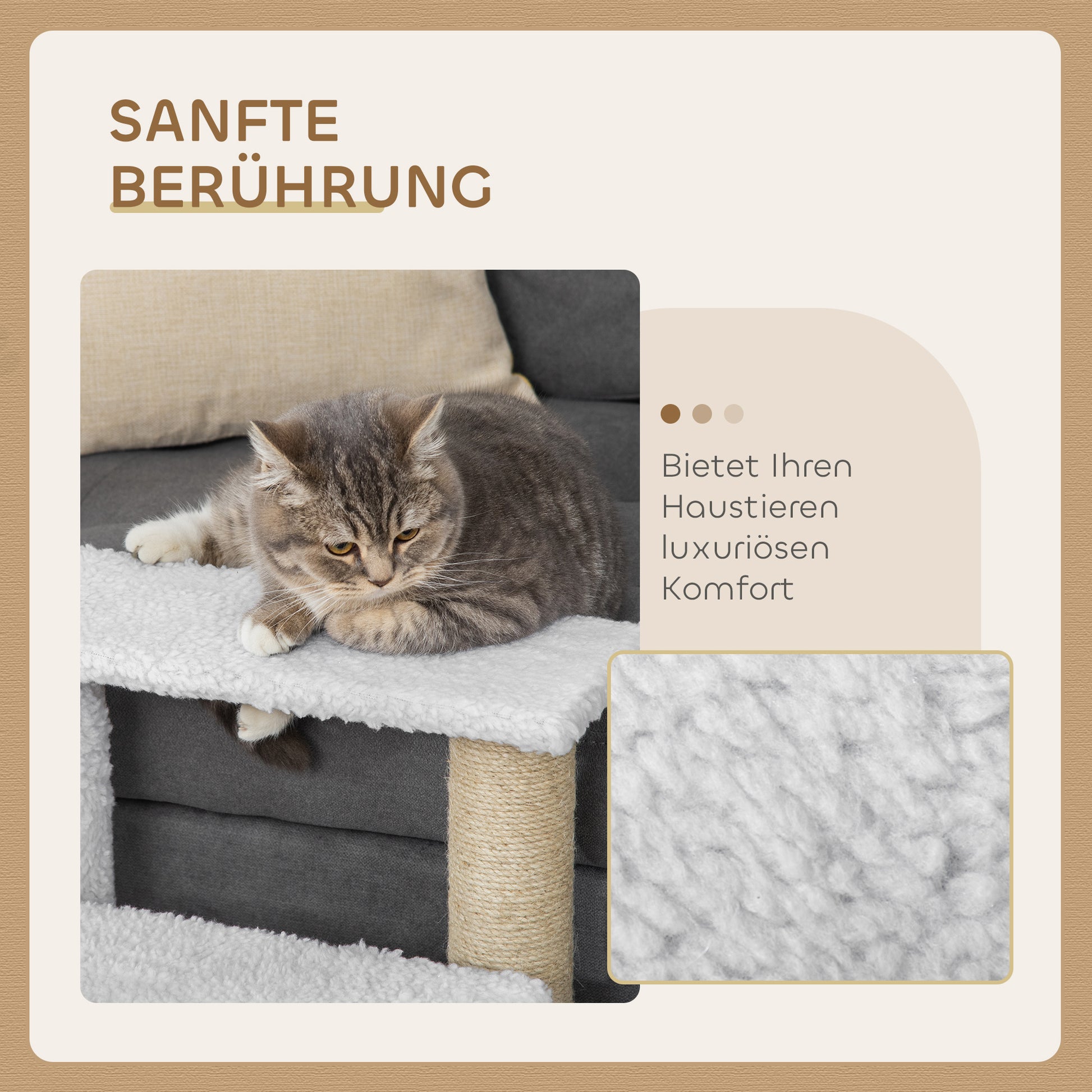 Cat Stairs 3-Step Pet Stairs with Scratching Posts Ball Dog Stairs Pet Stairs for Cats up to 5 kg Plush Jute White 45 x 40 x 48 cm