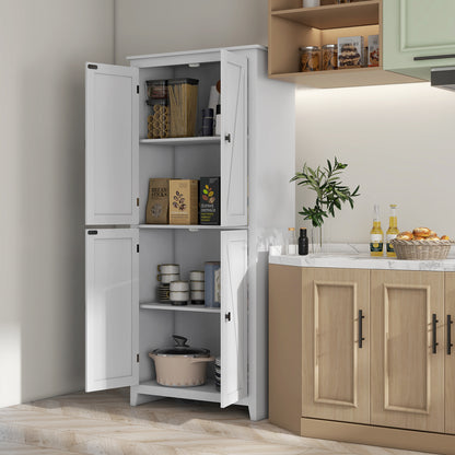 Modern Sideboard with 4 Doors, Adjustable Shelves, and Raised Base, Wooden Kitchen Cabinet, 80x40x182 cm, White