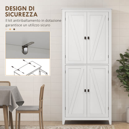 Modern Sideboard with 4 Doors, Adjustable Shelves, and Raised Base, Wooden Kitchen Cabinet, 80x40x182 cm, White