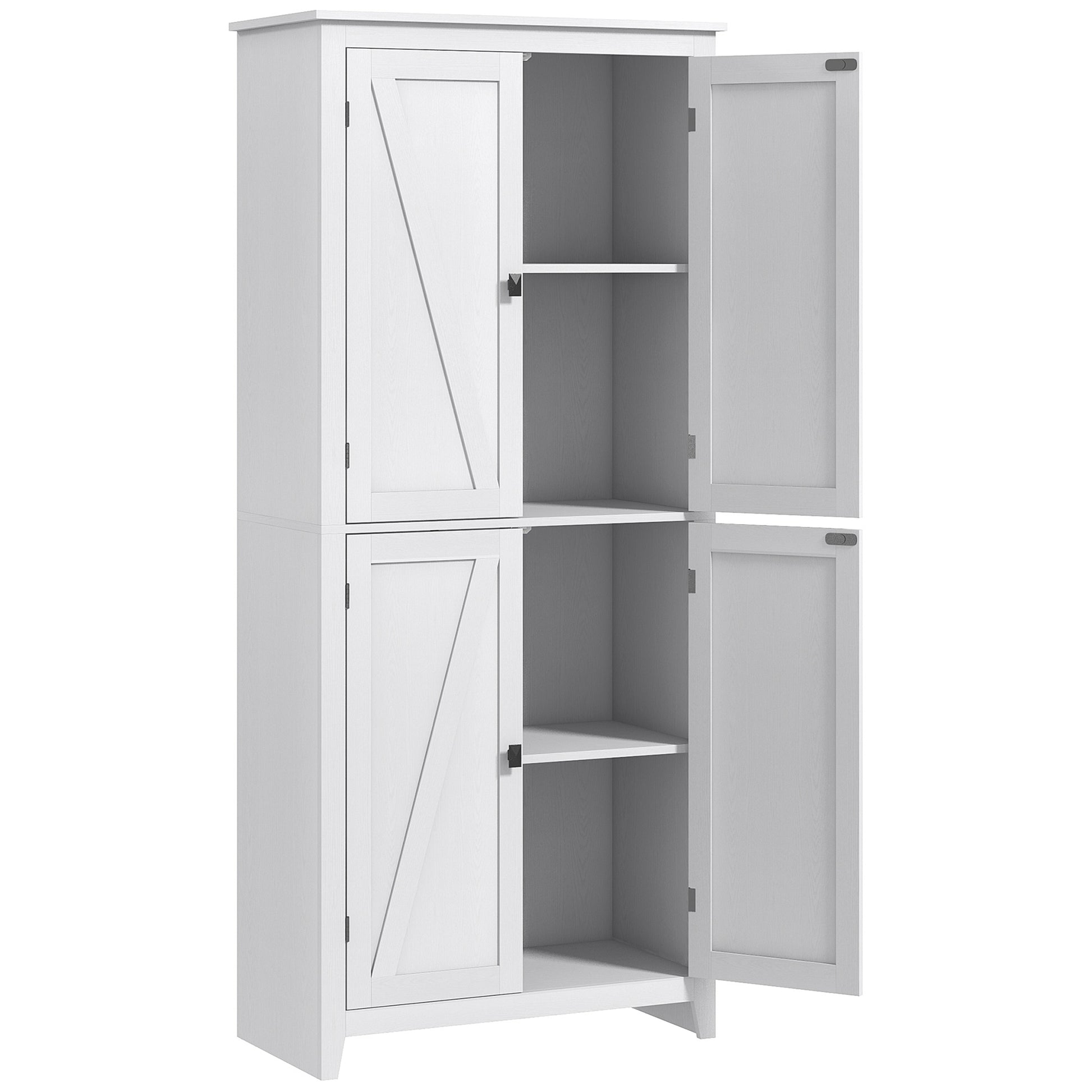 Modern Sideboard with 4 Doors, Adjustable Shelves, and Raised Base, Wooden Kitchen Cabinet, 80x40x182 cm, White