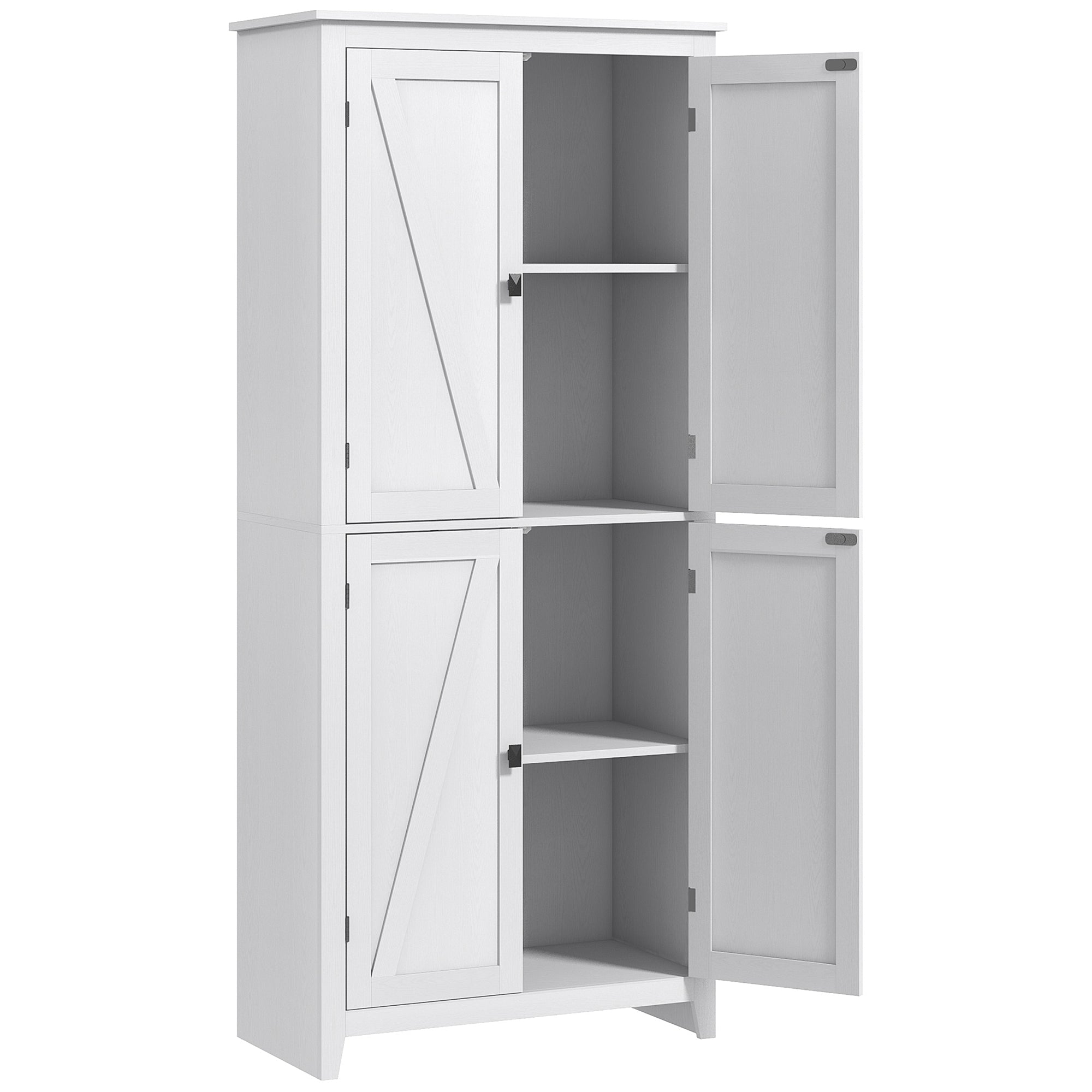 Modern Sideboard with 4 Doors, Adjustable Shelves, and Raised Base, Wooden Kitchen Cabinet, 80x40x182 cm, White
