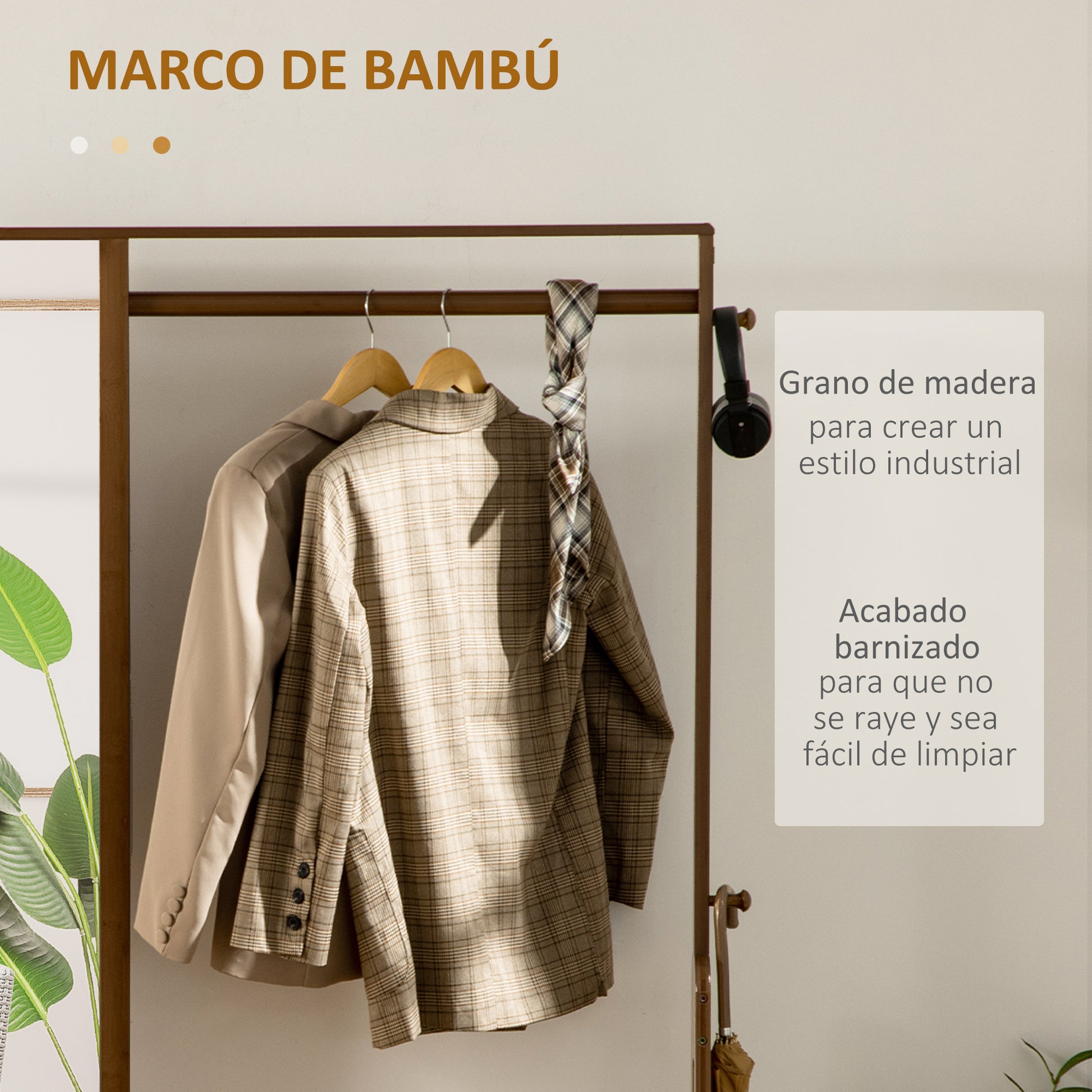 Bamboo Coat Rack with Bench Entryway Coat Rack with Mirror 2 Drawers 4 Hooks Bar and Storage Compartment for Bedroom Hallway 113x33x169.5 cm Brown