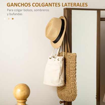 Bamboo Coat Rack with Bench Entryway Coat Rack with Mirror 2 Drawers 4 Hooks Bar and Storage Compartment for Bedroom Hallway 113x33x169.5 cm Brown