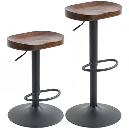 2-Pack Adjustable Swivel Bar Stools with Elm Saddle Seat, 24–32.3 in Height, Dark Brown/Black