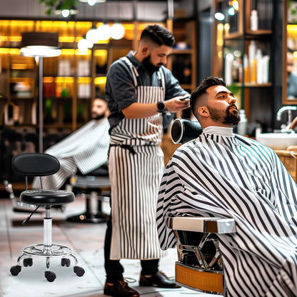 Adjustable Rolling Stool with Backrest, Wheels, Work Stool with Adjustable Footrest for Office, Faux Leather, 32 x 40 x 70-86 cm, Black