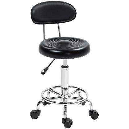Adjustable Rolling Stool with Backrest, Wheels, Work Stool with Adjustable Footrest for Office, Faux Leather, 32 x 40 x 70-86 cm, Black