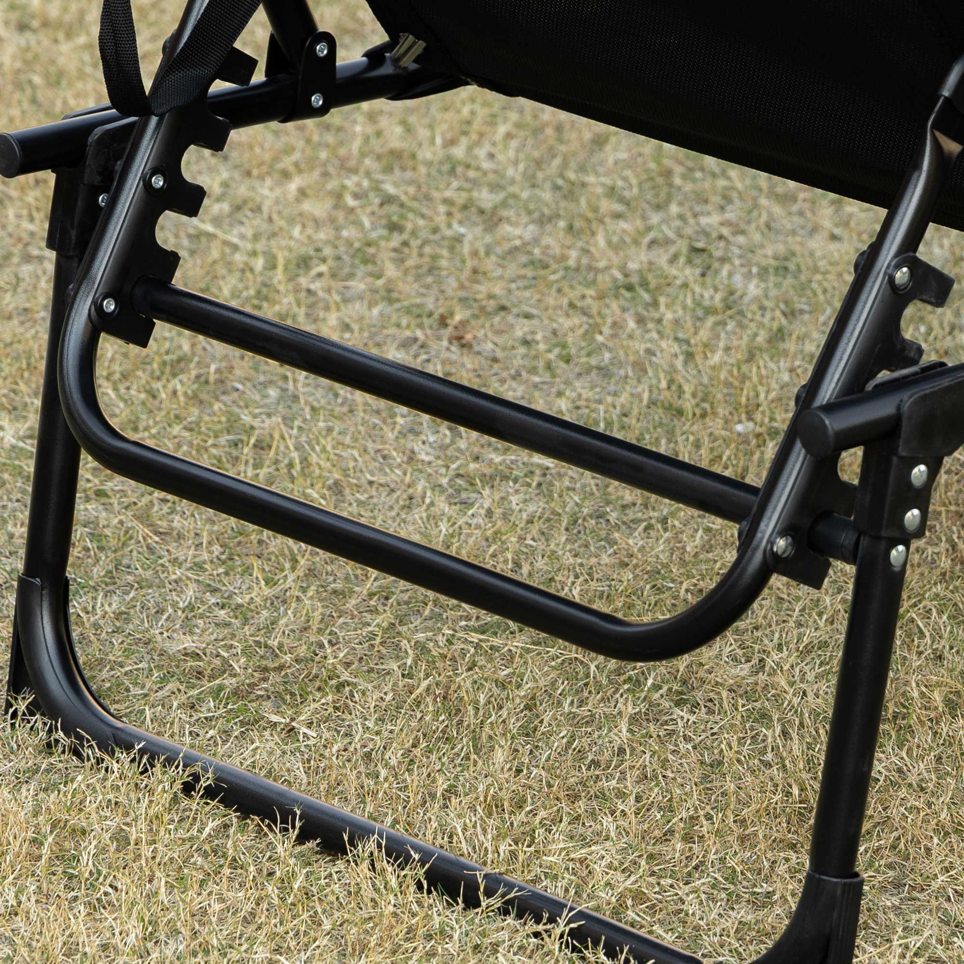 Folding Sun Lounger Relaxing Sunbed Reclining Backrest 5 Levels Removable Headrest Integrated Side Pocket Textilene Coating Steel Dim. 189 x 58 x 30 cm Black