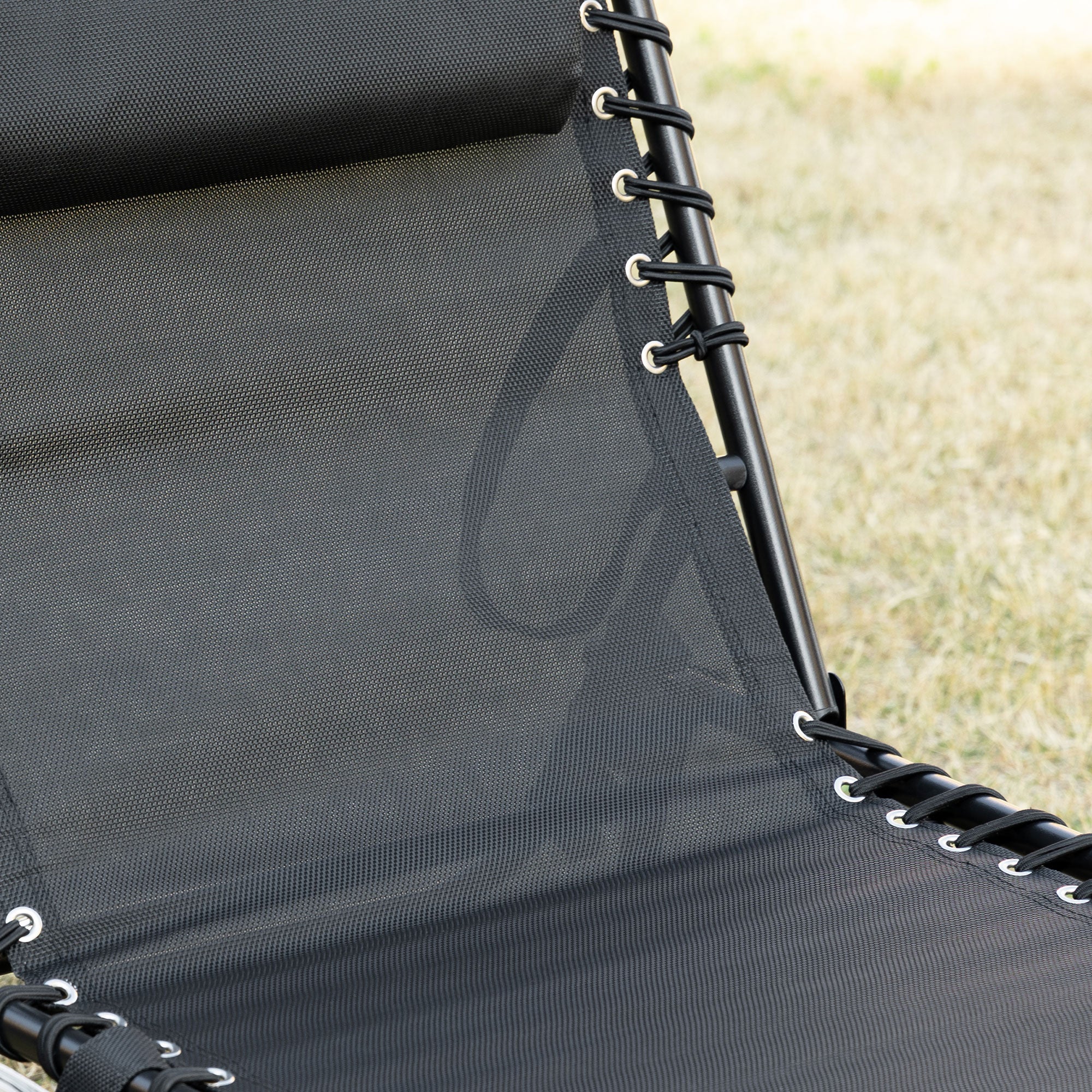 Folding Sun Lounger Relaxing Sunbed Reclining Backrest 5 Levels Removable Headrest Integrated Side Pocket Textilene Coating Steel Dim. 189 x 58 x 30 cm Black