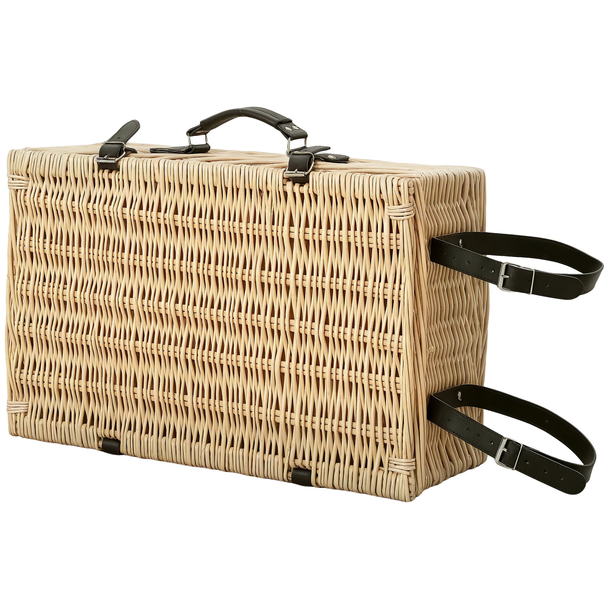 Willow Picnic Basket Set for 4 People with Insulated Cooler, Picnic Blanket, Cutlery Set, Complete Picnic Set for Camping Beach Christmas Natural Wood