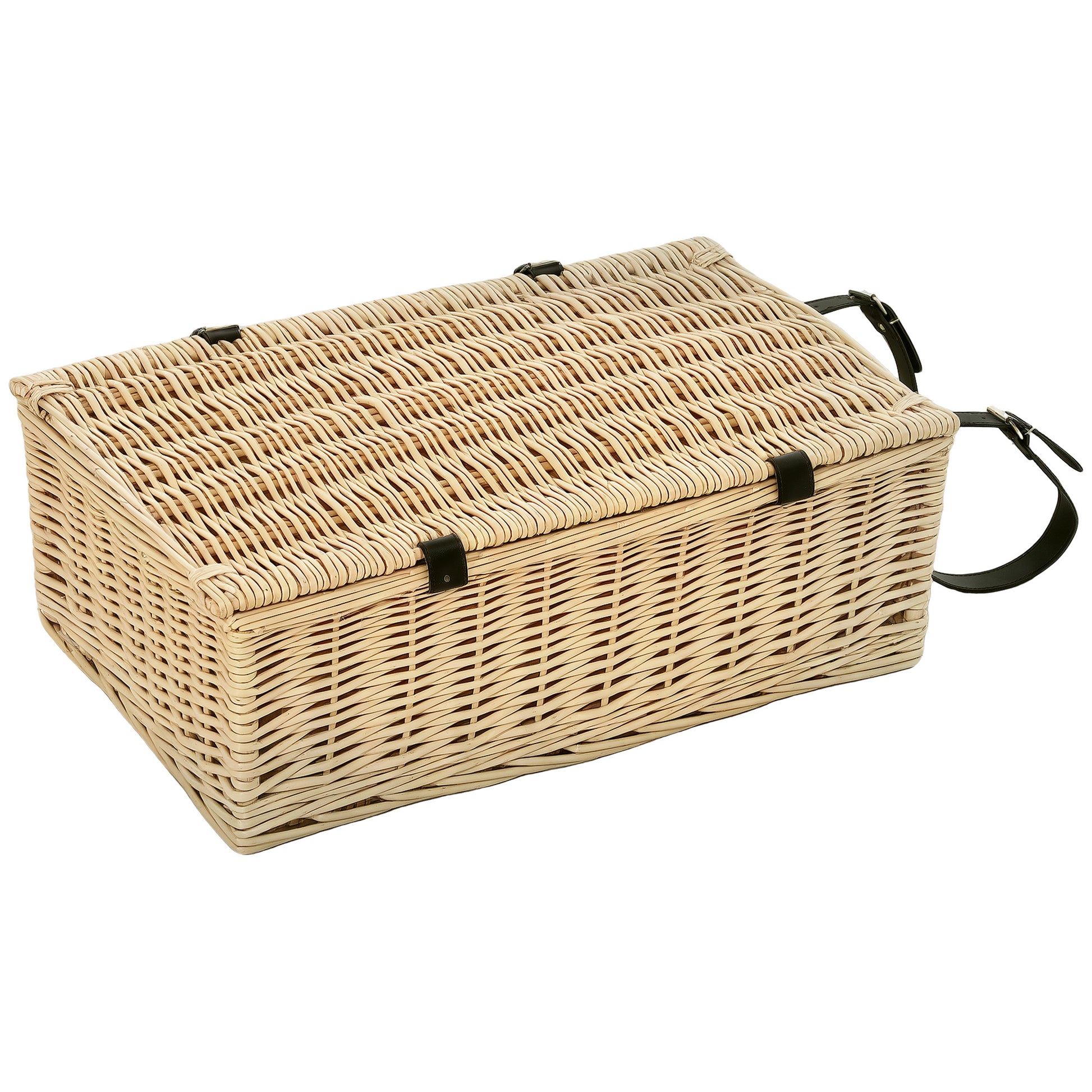 Willow Picnic Basket Set for 4 People with Insulated Cooler, Picnic Blanket, Cutlery Set, Complete Picnic Set for Camping Beach Christmas Natural Wood