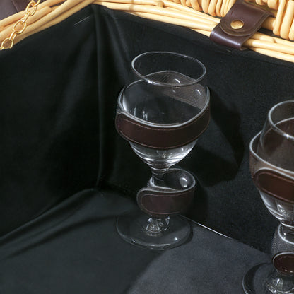 Willow Picnic Basket Set for 4 People with Insulated Cooler, Picnic Blanket, Cutlery Set, Complete Picnic Set for Camping Beach Christmas Natural Wood