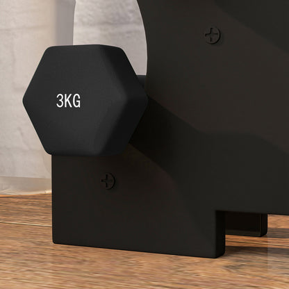 SPORTNOW Short Hexagonal Dumbbell Set Total 12 Kg - includes dumbbell stand - for weightlifting, 6 dumbbells - 2 x 1kg, 2 x 2kg, 2 x 3kg