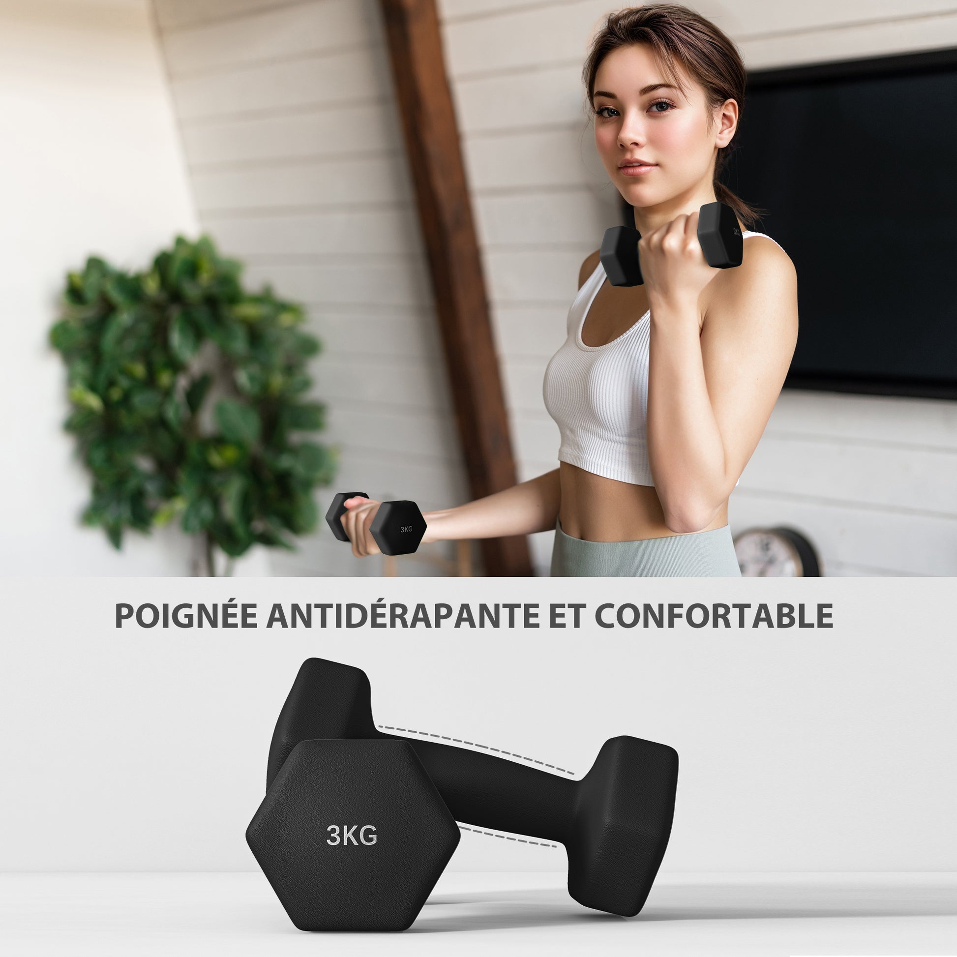 SPORTNOW Short Hexagonal Dumbbell Set Total 12 Kg - includes dumbbell stand - for weightlifting, 6 dumbbells - 2 x 1kg, 2 x 2kg, 2 x 3kg