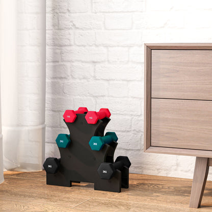 SPORTNOW Short Hexagonal Dumbbell Set Total 12 Kg - includes dumbbell stand - for weightlifting, 6 dumbbells - 2 x 1kg, 2 x 2kg, 2 x 3kg