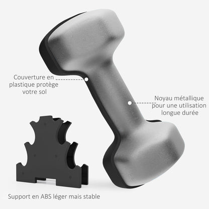 SPORTNOW Short Hexagonal Dumbbell Set Total 12 Kg - includes dumbbell stand - for weightlifting, 6 dumbbells - 2 x 1kg, 2 x 2kg, 2 x 3kg