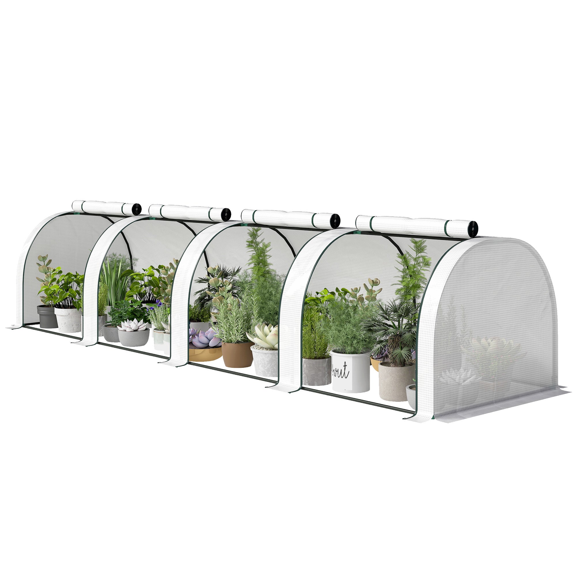 Polytunnel Greenhouse with Roll-Up Zipper Door, Steel Frame — 395 x 100 x 80 cm for Tomatoes & Vegetables (White)