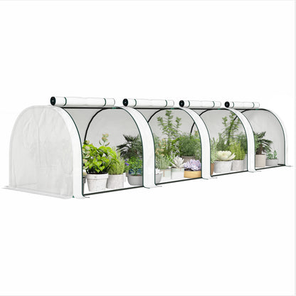 Polytunnel Greenhouse with Roll-Up Zipper Door, Steel Frame — 395 x 100 x 80 cm for Tomatoes & Vegetables (White)