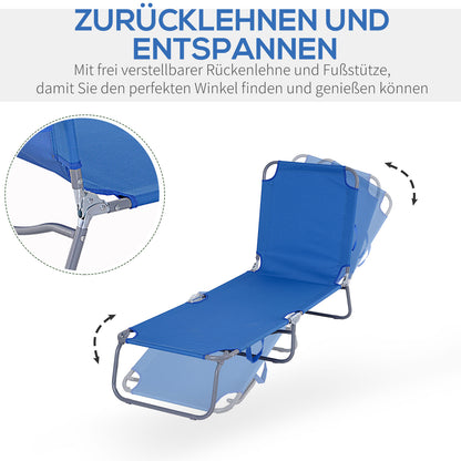 folding sun lounger garden lounger, sun lounger with 5-position adjustable backrest, weather-resistant camping lounger, garden chair loadable up to 120 kg, for garden vacation outdoor beach pool, blue