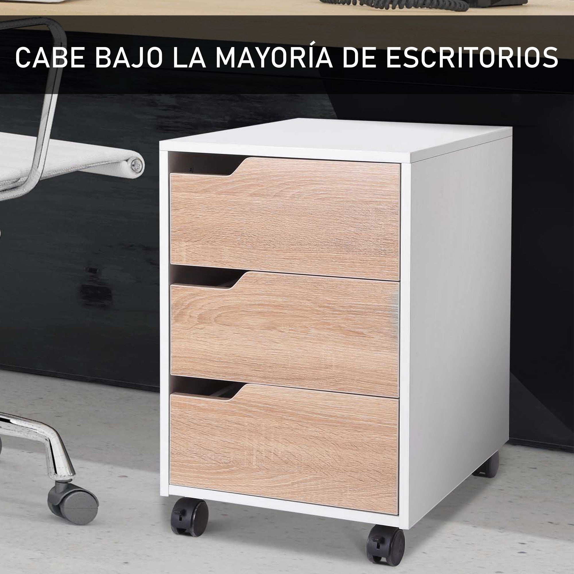 Office Filing Cabinet with Wheels, 3-Drawer File Cabinet for Desk Study 40x50x57.5 cm Oak and White