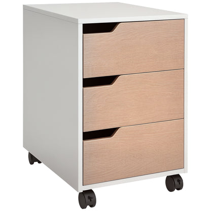 Office Filing Cabinet with Wheels, 3-Drawer File Cabinet for Desk Study 40x50x57.5 cm Oak and White