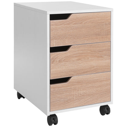 Office Filing Cabinet with Wheels, 3-Drawer File Cabinet for Desk Study 40x50x57.5 cm Oak and White