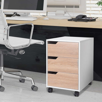 Office Filing Cabinet with Wheels, 3-Drawer File Cabinet for Desk Study 40x50x57.5 cm Oak and White