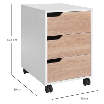Office Filing Cabinet with Wheels, 3-Drawer File Cabinet for Desk Study 40x50x57.5 cm Oak and White