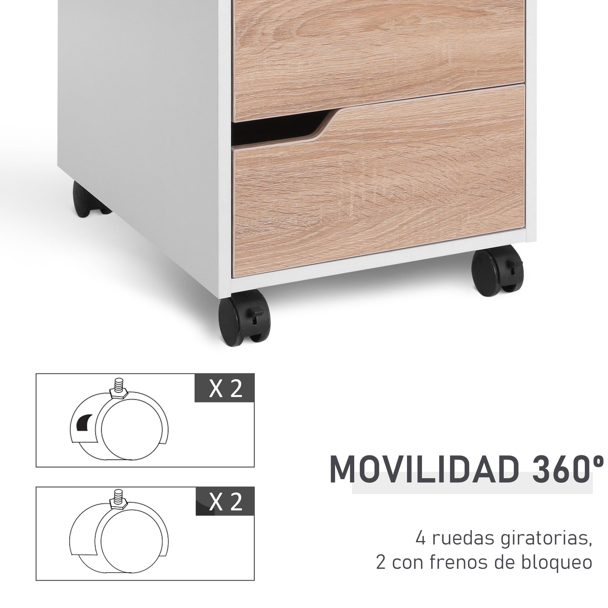 Office Filing Cabinet with Wheels, 3-Drawer File Cabinet for Desk Study 40x50x57.5 cm Oak and White