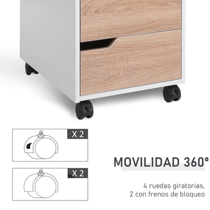 Office Filing Cabinet with Wheels, 3-Drawer File Cabinet for Desk Study 40x50x57.5 cm Oak and White