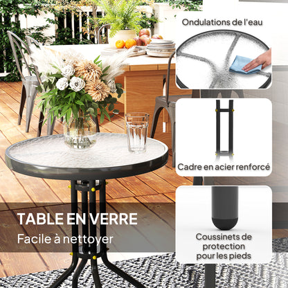 3-piece outdoor garden lounge, set of 2 stackable armchairs, coffee table with tempered glass top, textilene fabric, for patio, terrace, balcony, black