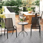 3-piece outdoor garden lounge, set of 2 stackable armchairs, coffee table with tempered glass top, textilene fabric, for patio, terrace, balcony, black