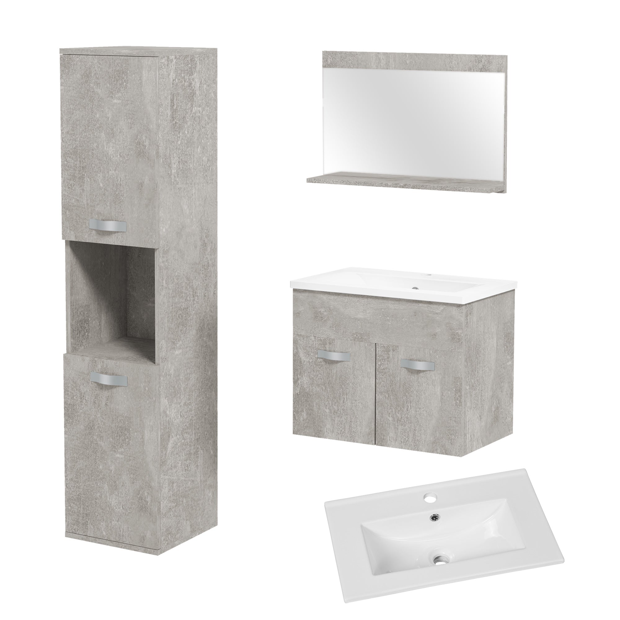 3-Piece Wall Mounted Bathroom Furniture Set Includes Ceramic Sink Vanity Mirror Cabinet and Modern Style Bathroom Auxiliary Column Gray