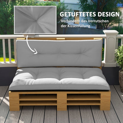 Pallet Cushions 2-Piece Set Water-Resistant Seat Cushion Pallet Pads with Tufted Design Backrest Outdoor Cushions Pallet Mattresses for Euro Pallets Pallet Sofa 120 x 77 x 10 cm Light Gray