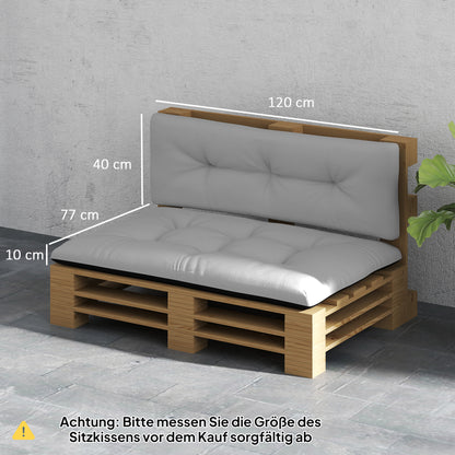 Pallet Cushions 2-Piece Set Water-Resistant Seat Cushion Pallet Pads with Tufted Design Backrest Outdoor Cushions Pallet Mattresses for Euro Pallets Pallet Sofa 120 x 77 x 10 cm Light Gray
