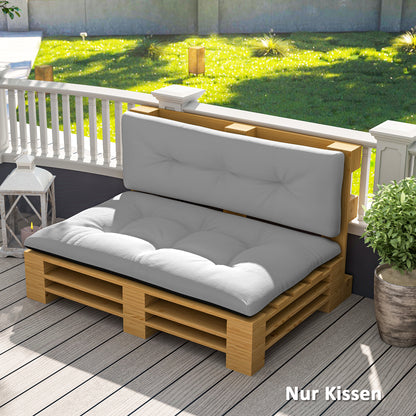 Pallet Cushions 2-Piece Set Water-Resistant Seat Cushion Pallet Pads with Tufted Design Backrest Outdoor Cushions Pallet Mattresses for Euro Pallets Pallet Sofa 120 x 77 x 10 cm Light Gray