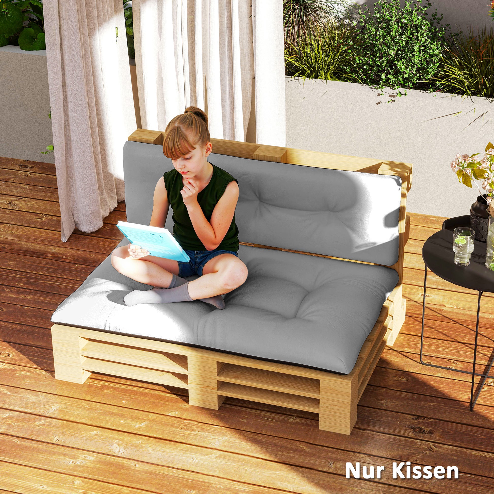 Pallet Cushions 2-Piece Set Water-Resistant Seat Cushion Pallet Pads with Tufted Design Backrest Outdoor Cushions Pallet Mattresses for Euro Pallets Pallet Sofa 120 x 77 x 10 cm Light Gray