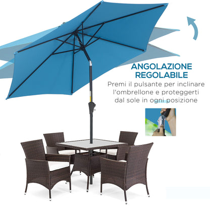 Garden Umbrella Ø2.6x2.35m Tiltable with Crank Handle, Outdoor Umbrella with 6 Aluminum Struts, Metal and Polyester 180g/㎡, Blue