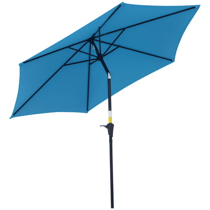 Garden Umbrella Ø2.6x2.35m Tiltable with Crank Handle, Outdoor Umbrella with 6 Aluminum Struts, Metal and Polyester 180g/㎡, Blue