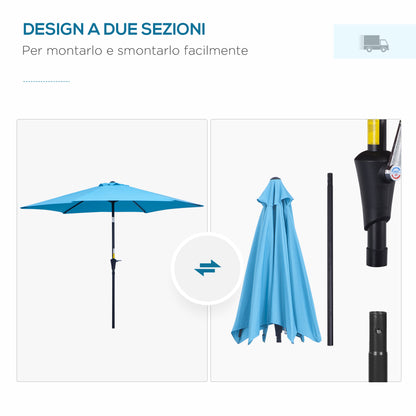Garden Umbrella Ø2.6x2.35m Tiltable with Crank Handle, Outdoor Umbrella with 6 Aluminum Struts, Metal and Polyester 180g/㎡, Blue