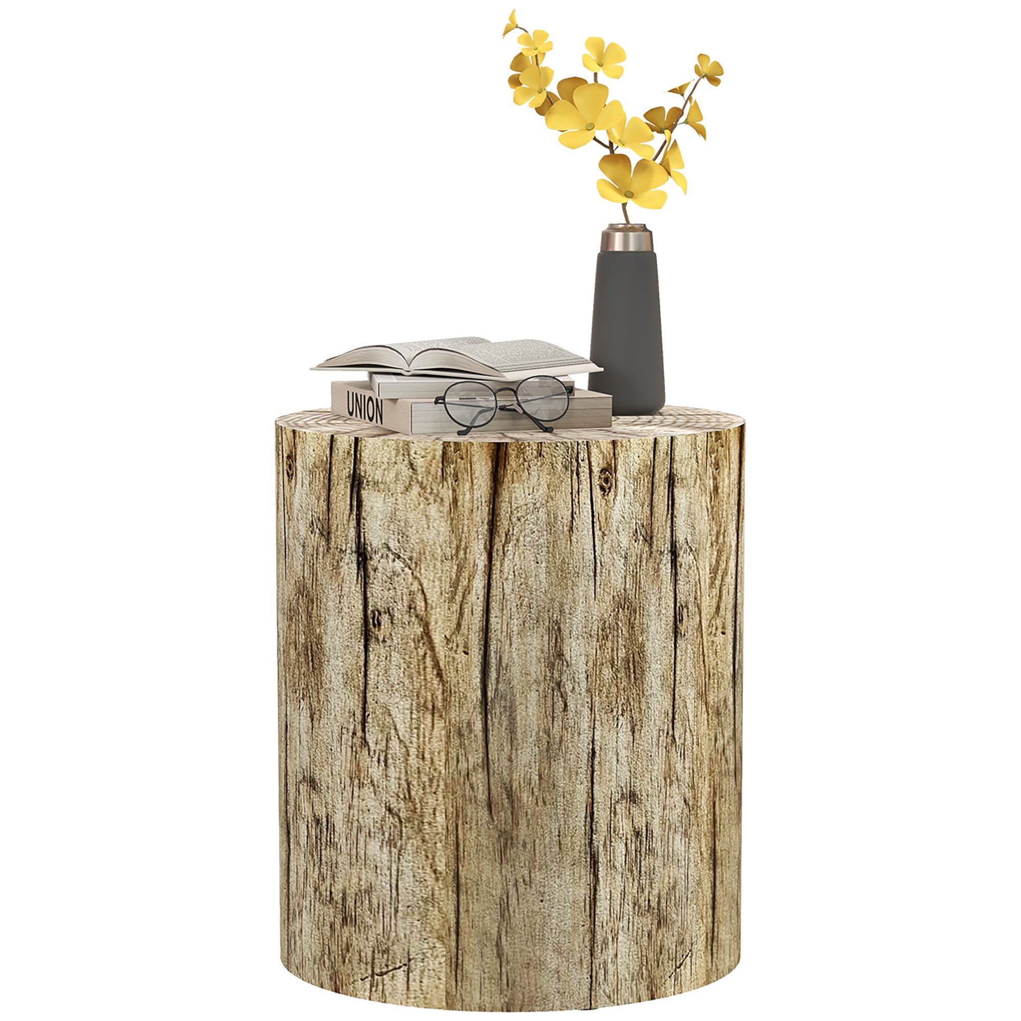 Side Table, Coffee Table in Tree Stump Design, Round Nightstand, Side Table for Living Room, Garden, Natural, Ø37 x 43 cm
