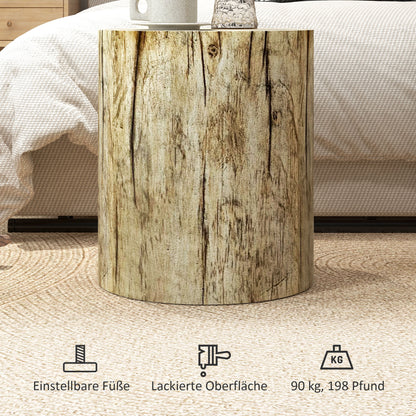 Side Table, Coffee Table in Tree Stump Design, Round Nightstand, Side Table for Living Room, Garden, Natural, Ø37 x 43 cm