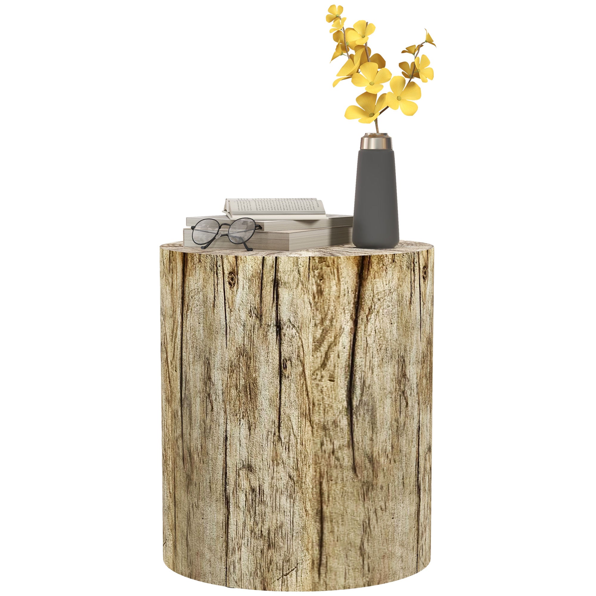 Side Table, Coffee Table in Tree Stump Design, Round Nightstand, Side Table for Living Room, Garden, Natural, Ø37 x 43 cm
