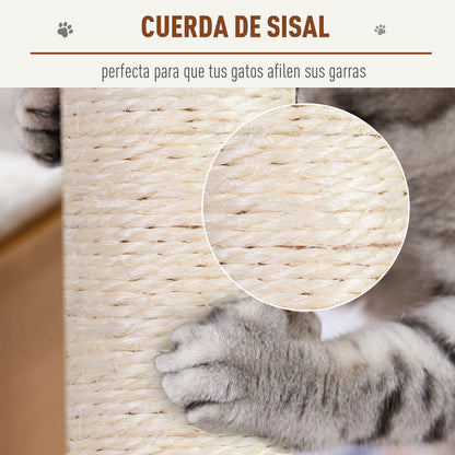 Cat Scratching Tree 31x31x58 cm with Central Post, Plush Bed for Scratching, Sleeping, and Playing in Gray and Beige