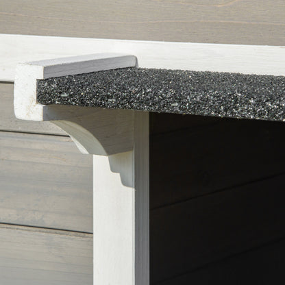 Wooden Cat House Winterproof Waterproof Cat Hut with Asphalt Roof Terrace Cat Cave Cat Box Outdoor Shelter for Outdoors Garden Balcony 115 x 66.5 x 74.7 cm Gray + White